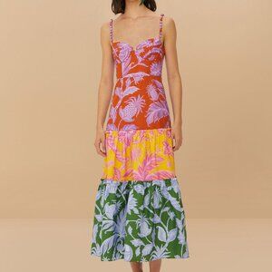 Mixed Tropical Swing Sleeveless Midi Dress